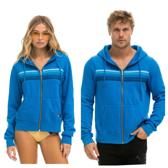 Aviator Nation Tops - NWOT Aviator Nation 5 Stripe Zip Hoodie Blue Unisex XL